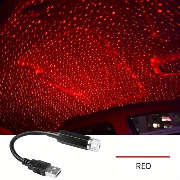 1pc Starry Sky Night Light Romantic LED USB Angetriebene Galaxy Star Projector Lampe für Auto Dachraum Decken Autodekoration Red 360 Grad Rotation