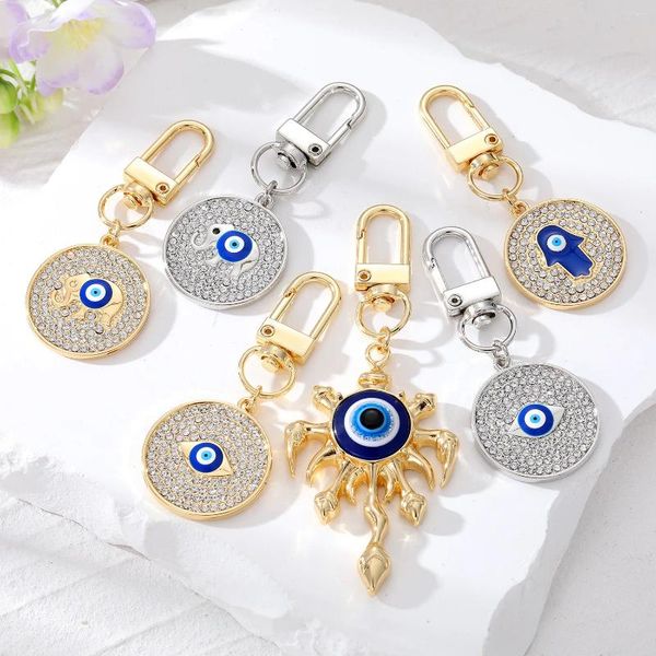 Schlüsselanhänger Vintage Evil Eye Hand Schlüsselbund für Frauen Männer Gold Farbe glänzender Kristall Elefant Palm Car Schlüsselkette Bag Accessoire Schlüsselring Schmuck Schmuck