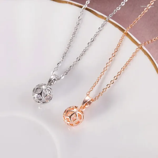 Anhänger Halsketten Mode Zirkon hohl Ball Halskette Edelstahlkette für Frauen Mädchen runden Kupfer Charme Choker Schmuck Geschenke