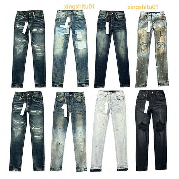 Designer Männer Frauen Hosen Purpur Ksubi Jeans High Street Purpur Retro Lack Spot Slim Feet Micro Elastic Amirsjeans Hip-Hop Reißverschluss Loch