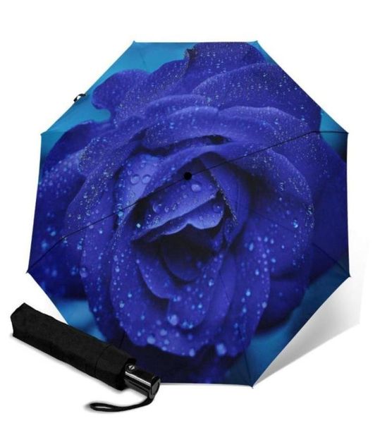 Regenschirme Hochwertiges Klapper Terrasse Blume Custom Bild gedruckt Parasol Regentage Blue Rose für Kinder 74795221070320