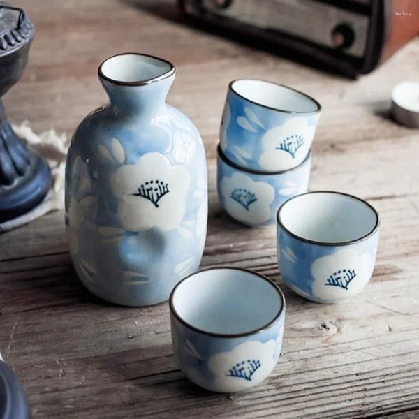 Boccette d'anca set di vino blu set giapponese con tazza di tazza di tazza (1 pentola 4 tazze) liquore in ceramica