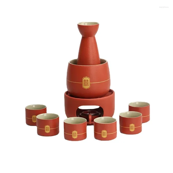 Flashs de quadril Celebração de casamento Cerâmica Aquecedor de vinho vermelho Sake japonês BAIJIU POT CURS