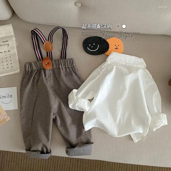 Одежда сетов ins ins Kids Baby Boy Set 0-4 лет маленький джентльмен с длинным рукавом белая рубашка подвеска подвеска 2PCS Осенняя одежда