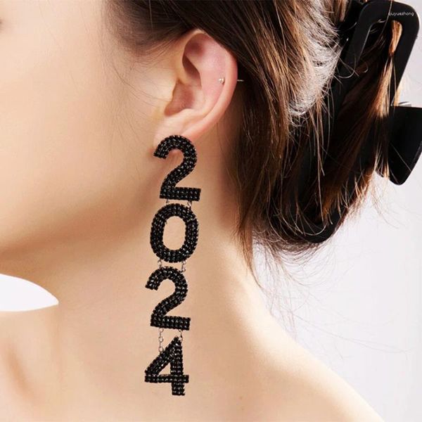 Dangle Ohrringe sexy schwarzer Strasson lang 2024 Zahlen Anhänger Drop Party Schmuck für Frauen Kristallgeometrisch hängen