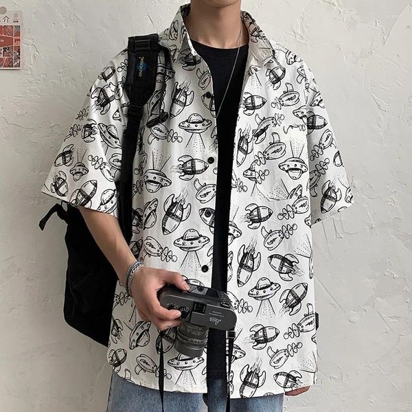 Herren -Freizeithemden Druckhemd Männer Kurzarm Sommer Baumwolle Fashion Lose Bluse Top männlich Streetwear Koreanisch Übergröße