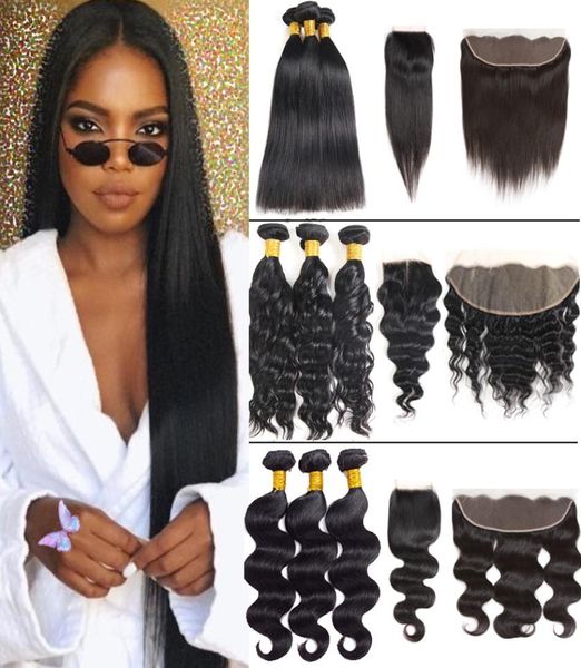 Cabelo de água corporal de Indian Cabelo Indiano Virgem Pacotes de onda de água com ondas de onda profunda frontal Brasiles Humanos com fechamento excêntrico ext8378825