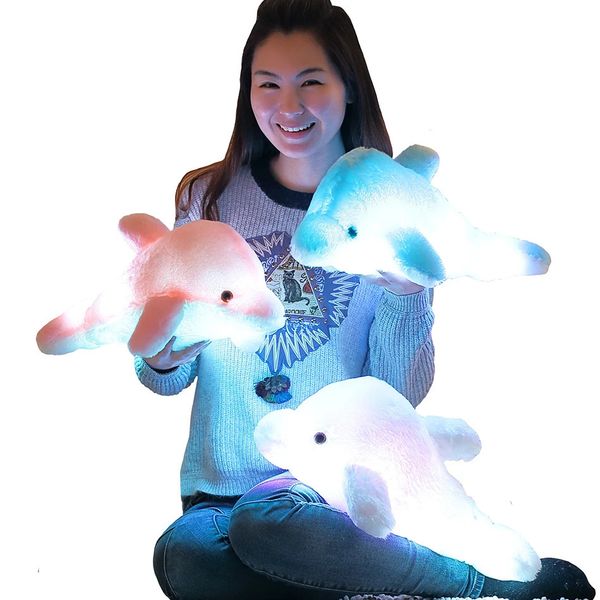 45cm/25cm Luminous Plexhin Dolphin Dollfin Pillow Cushion LED Toys de animais leves para crianças coloridas Presente infantil WJ453 231222
