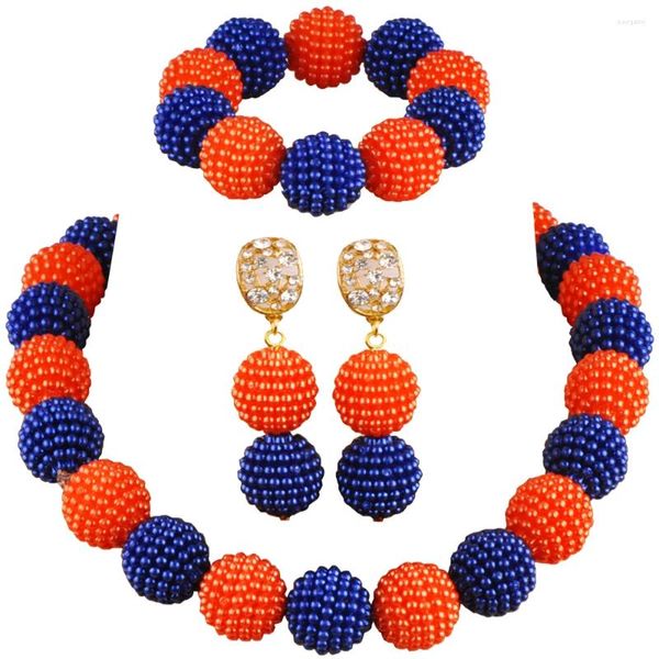 Orecchini di collana set di costumi gioielli royal blu arancione africane perle simulate perla