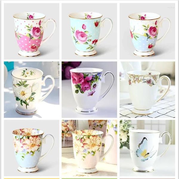 Tassen Bone China Coffee Cafe Blumenmalerei Frühstück Milch Blume Tee Wasser Tasse Keramik Vintage Goblet Tassen und anwesend