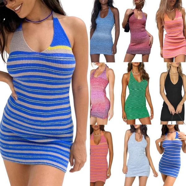 Abiti casual Donne Donne alla moda Abito corto a maglia Lady Lady Summer Sexy Valta Valta Mini BodyCon senza schienale Sunte prendisole elastico.