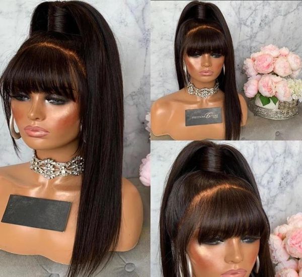 Fringe Peruklar Isıya Dayanıklı Sentetik Dantel Ön Peruk Bangs Glueless Silky Düz Peruk Doğal Ön Kılıflı Saç Çizgisi Bleach7453795