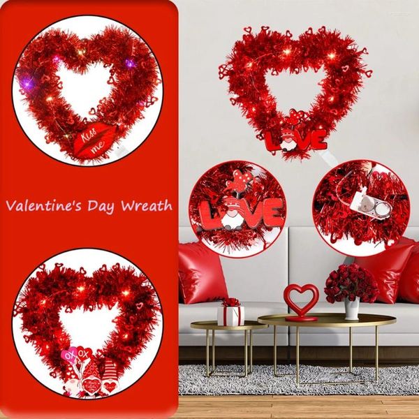 Dekorative Blumen lieben Herzkranz Happy Valentine Day Türgirlanden Mrmrs Hochzeitsdekor für Unkrautzimmer Wand