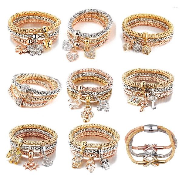 Link -Armbänder 3pcs/Set Crystal Butterfly Armband Barm Schmuck Frauen Männer elastischer Herz Elefant Schädel Kreuz #225721