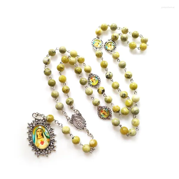 Collane a ciondolo virgin rosary lunghe perle di pietra verde collana cattolica per i gioielli religiosi delle donne maschili