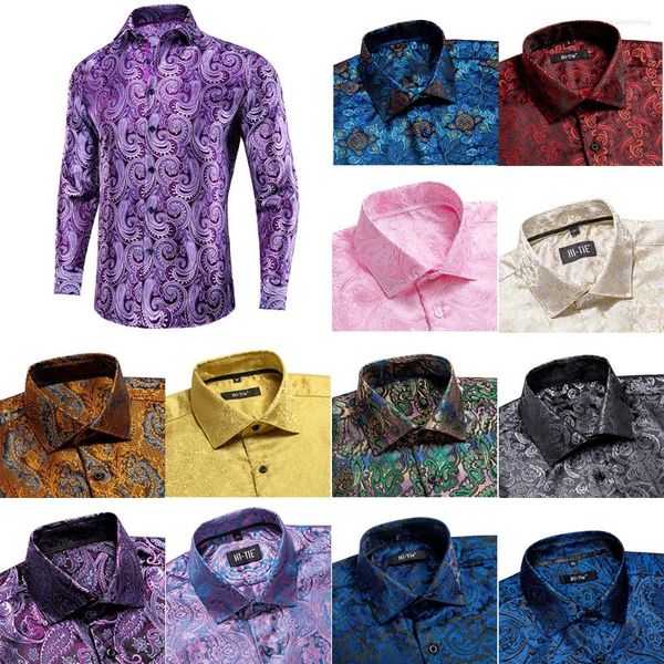 Herren lässige Hemden Designer lila Herren Seiden Seiden Paisley Langarm Turndown Collar Slim Fit Hemd für männliche Hochzeitsgeschäftsfeier Geschenk