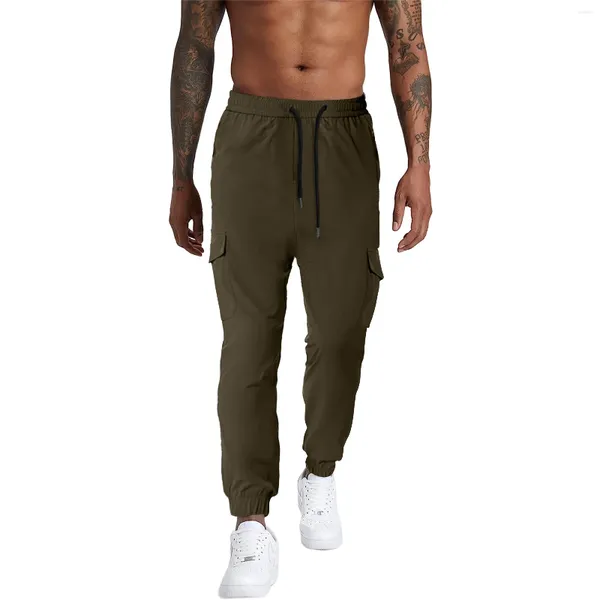 Calça masculina 2023 Solid Jogger Cargo feminino Multi-bolso de cordão de cordão elástico cintura feminina esportiva de streetwear casual Long calça