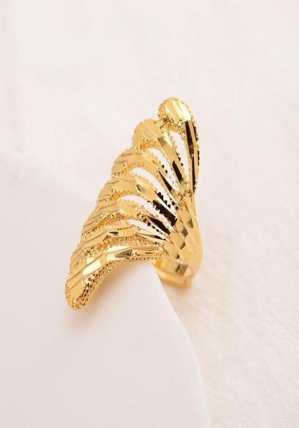 Anel largo de luxo 18 k sólido fino ouro cheio bling moda anéis de dedo ajustável feminino polegar grande redondo punk jóias gift4048917