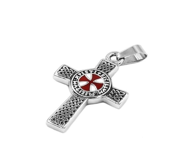 Moda nó celta cruz vermelha pingente de aço inoxidável jóias templário armadura escudo cavaleiro cruz pingente masculino atacado 1261600