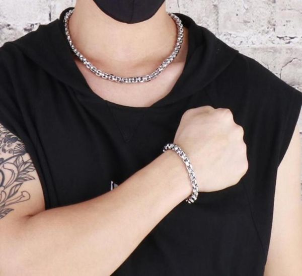 Collier et Bracelet en argent pour hommes, ensemble de bijoux en acier inoxydable, énorme chaîne à maillons Rolo, 8mm de large, taille 82603903926039039, Shi7901694