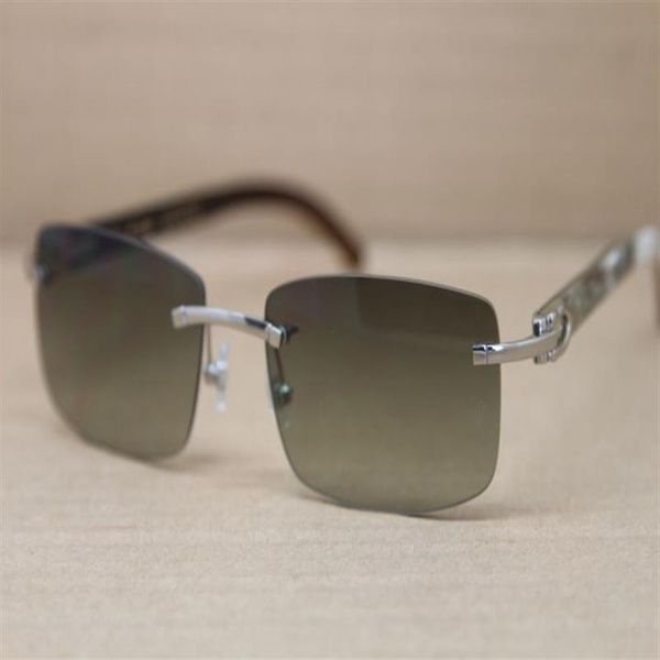 Whole- 8200757 Men New Style Glasses Genuine Natural Buffalo horn White inside Black Rimless Sunglasses Frame Size 56-18-1254o
