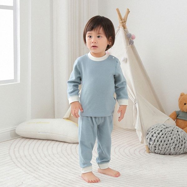 Roupas para bebês conjuntos de roupas íntimas quentes de roupas de criança roupas de garoto azul de garoto azul vermelho pijamas e calças de inverno