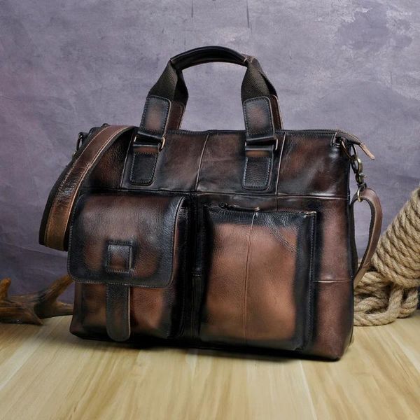 Портфели Men Оригинальный кожаный ретро -дизайнерский бизнес -портфель повседневная 15 -дюймовая туристическая сумка для ноутбука Attacte Messenger Portfolio B260