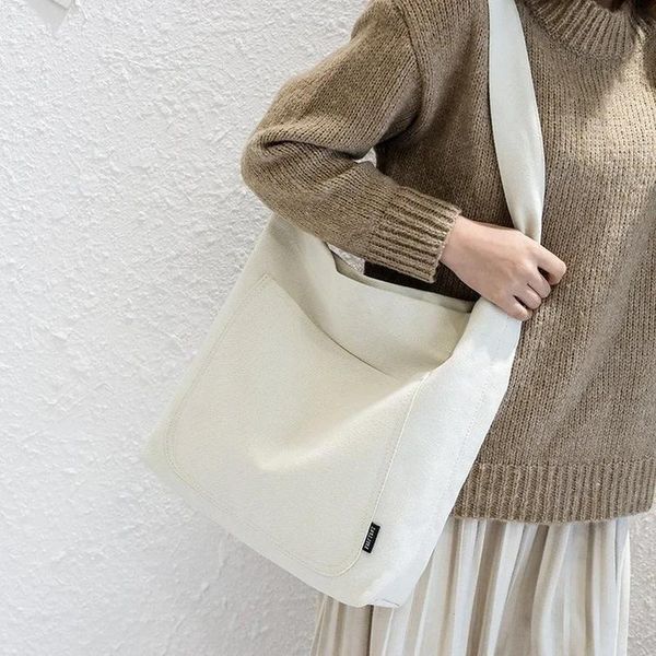 Bolsas Canvas Mulher Bolsas de ombro de ombro Bolsas femininas 2022 Brand Gar Garnes Student Shopper Bag Designer Shoppers Japonês em branco sólido