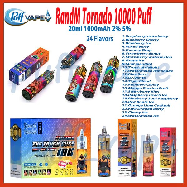 Randm Randm Tornado 10000 Dispositivo descartável Puff 25ml POD pré-preenchido POD 650mAh Bateria recarregável 10 sabores 0%2%3%5%Pushs 14k