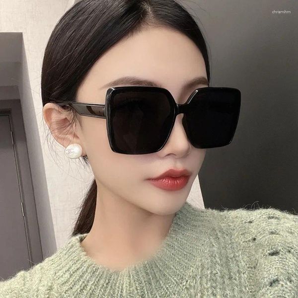Óculos de sol, estilo coreano Mulher Moda Big Frame Squa