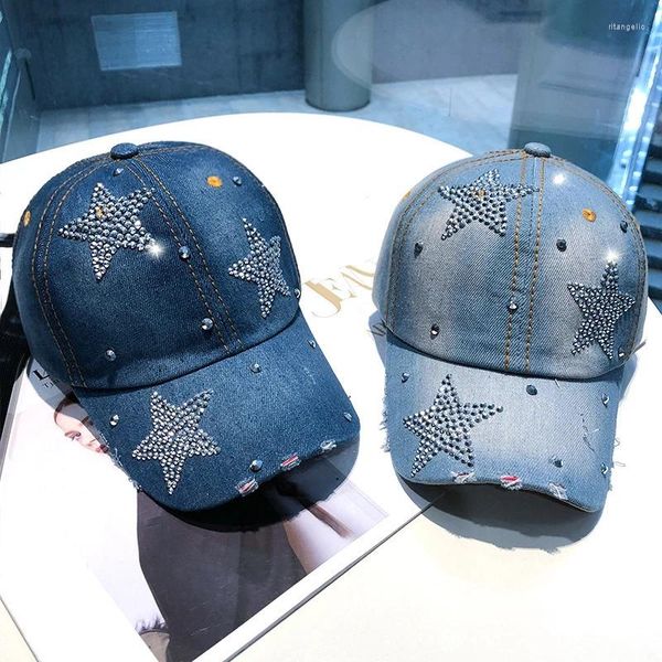 Berretti Shinny Rhinestone Cowboy Baseball Caps per Women Star Lettera morbida Cappelli a picco regolabili Cappelli da esterno Sport UV Protezione