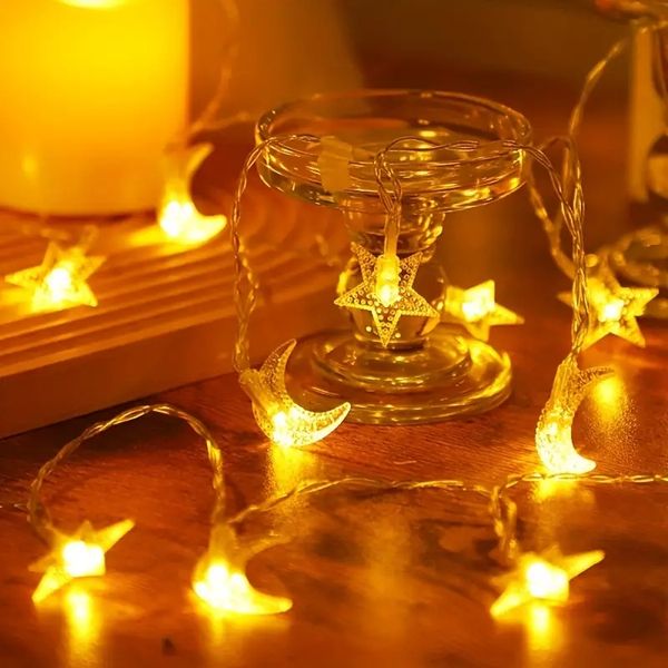 1 peça de luz de quintal de lua estrela de 236,22 polegadas, luzes brancas quentes de estrela para barraca, lâmpada de decoração de parede de quarto, decoração de Natal à prova d'água luzes de férias, festa.