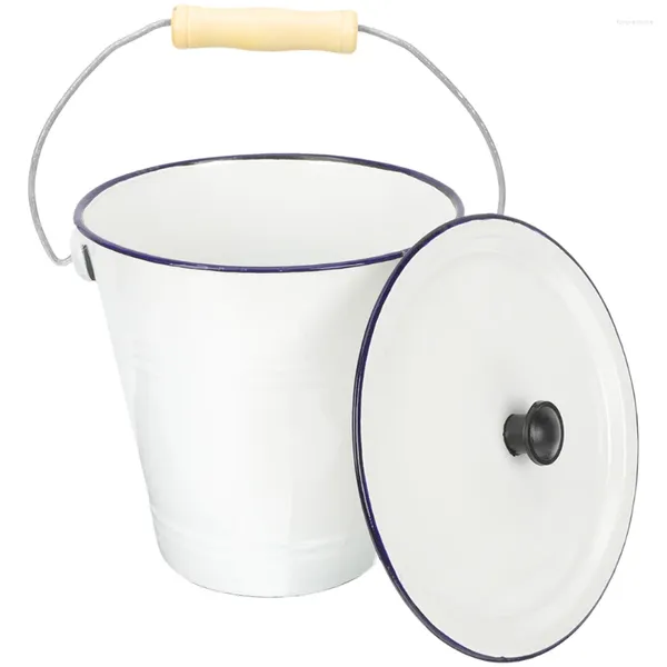 Garrafas de armazenamento Bucket de esmalte com dispensadores de alimentos de tampa Flower Laundry Room Jug Metal Barrel Ice Baldes para festas Vintage White
