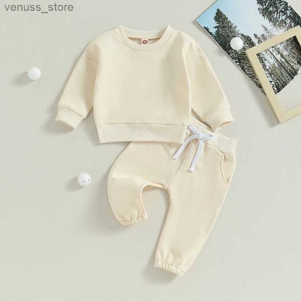 Giyim Setleri 2023-07-05 Lioraitiin 0-3 yıl Toddler Boys 2pcs Sonbahar Giysileri Setleri Sağlam Uzun Kollu Sweatshirt Üstler Drstring Pants Setleri