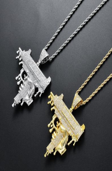 Novo iced out completo laboratório diamante uzi arma pingente colares longo cubano link corrente moda colar para unisex hip hop jóias8114269