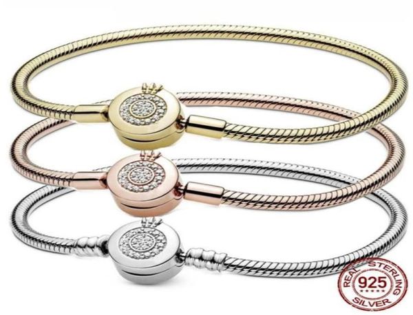 Luxus Original 100% 925 Sterling Silber Kette Armband Top Qualität Schmuck Fit Perlen Charms Krone Armreif Für Frauen Authentische DIY Herstellung3846642