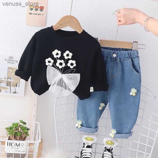 Kleidungssets Baby Mädchen Kleidung Set 2tlg Frühling und Herbst Anzug Set Edition Trendige Kinderkleidung Mädchen Baby Niedlich Pullover Jeans Set