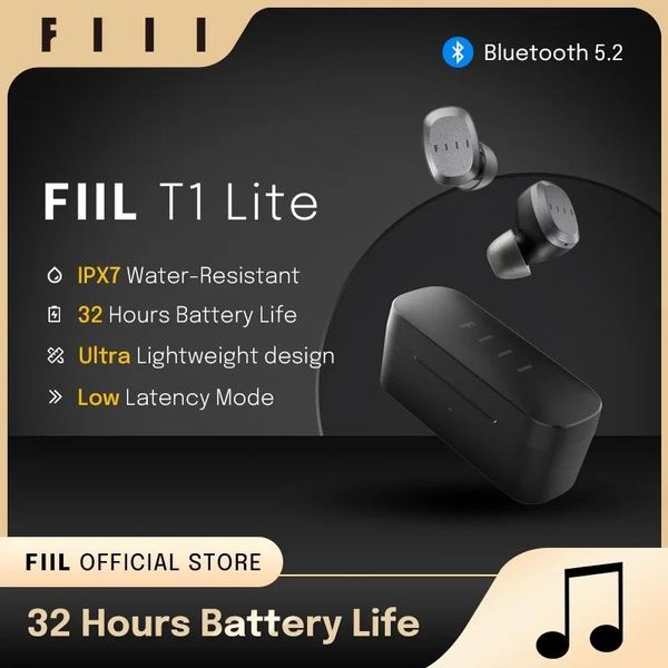 Bulbos Fiil T1 Lite True sem fio Bluetooth 5.2 fones de ouvido TWS Enc Sports Earphones ipx7 Headset à prova d'água Fiess Baixa latência