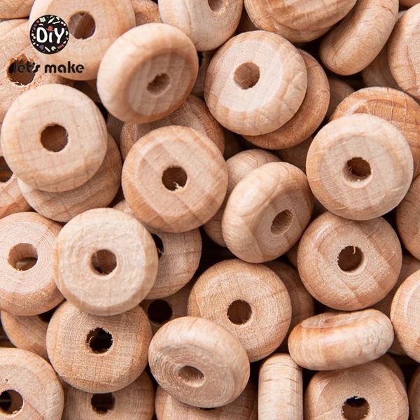 Vamos fazer 100pcs ábaco contas bebê mordedor de madeira natural lentilha contas bolas de faia perle diy dentição colar brinquedo de enfermagem 231225