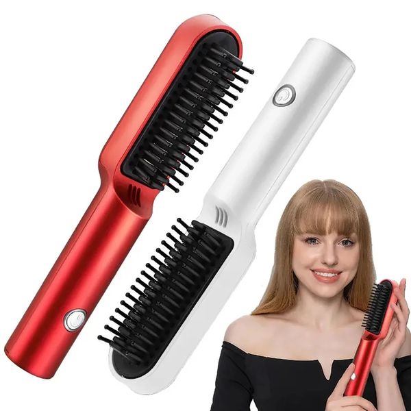 Spazzola per lisciare i capelli senza fili per donna uomo Barba ricaricabile senza fili portatile e pettine lisciante antiscottatura 231225