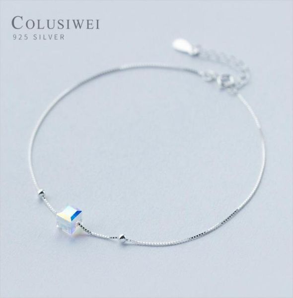 Colusiwei Fußkettchen aus echtem 925er-Sterlingkristall-Würfel-Silber für Damen, Charm-Armband für Bein, Knöchel und Fuß, Accessoires, Fashion8454504