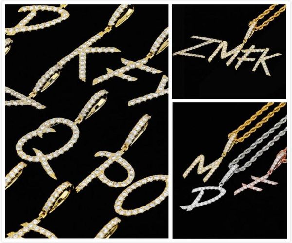 Nova moda personalizada ouro real bling diamante cursiva letras iniciais az nome personalizado pingente colar diy carta jóias para c8189014