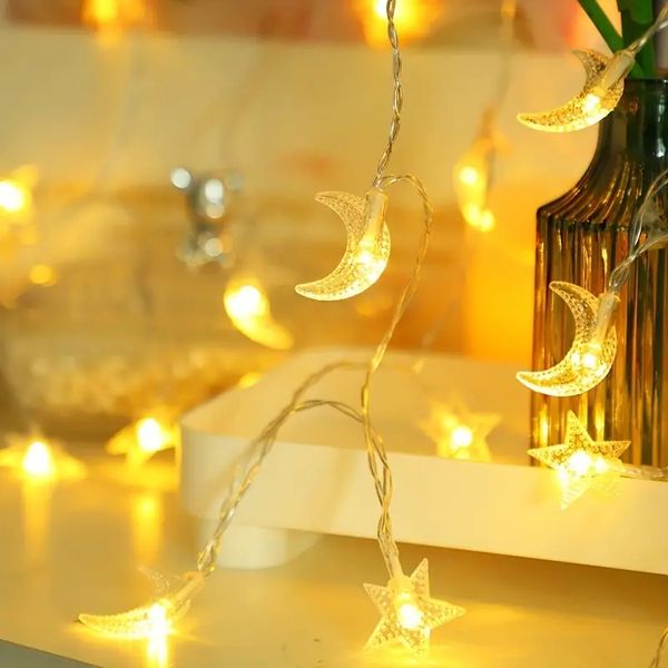 1шт 59,06-дюймовый гирляндный светильник со звездой и луной, теплые белые звездные огни для палатки, настенная лампа для декора спальни, водонепроницаемые праздничные огни для рождественских украшений.