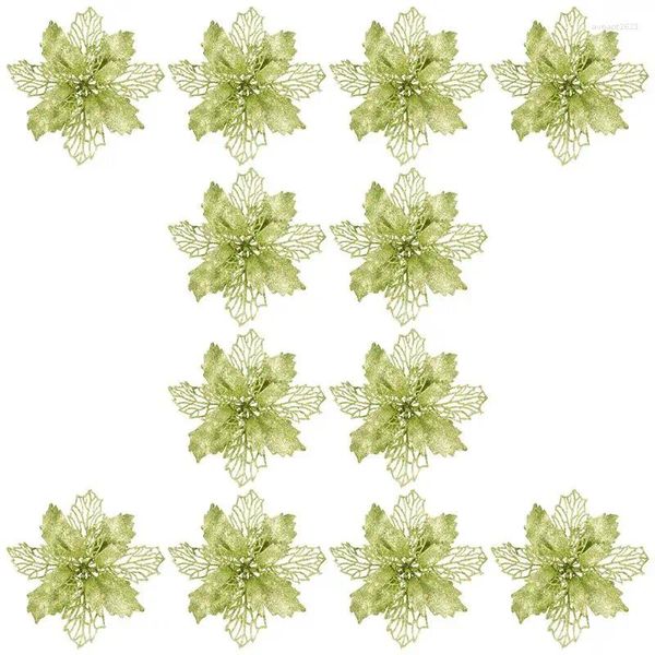 Fiori decorativi 1 set 12 pezzi Glitter Poinsettia dell'albero di Natale Decori cavi falsi cavi