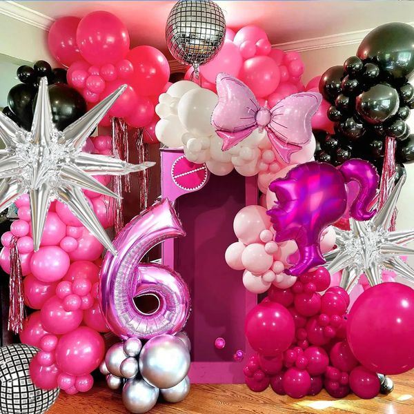 168 pçs tema rosa látex balão guirlanda arco prata bola de metal decoração festa de aniversário noiva decoração de casamento 231225