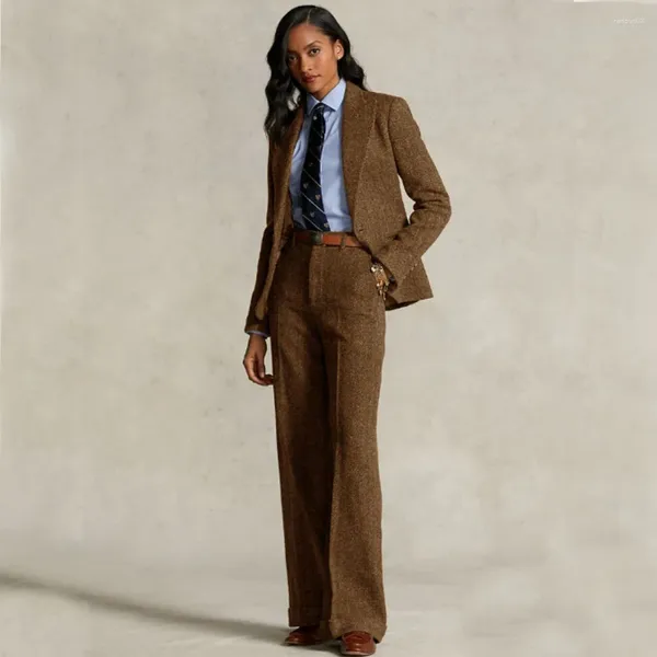 Pantaloni da donna a due pezzi Suit a spina di pesce set da 2 pezzi (pantaloni giacca) abiti formali per donne set eleganti a petto singolo