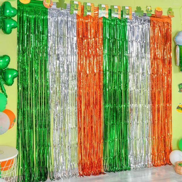 Украшение вечеринки Святого Патрика День фольги бахромы зеленые серебряные апельсиновые мишуры PO Booth Prop Fodrop для ирландских принадлежностей