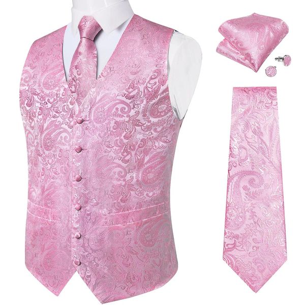 Giacche 2023 Nuovo paisley rosa Solid maschile da uomo cravatta set di gemelli tascabili per la festa di matrimonio in sna di seta