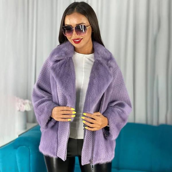 Jackets Real Mink para casaco de peles Cardigã Sweater Inglês Collar Winter Fur Women Natural Mulheres