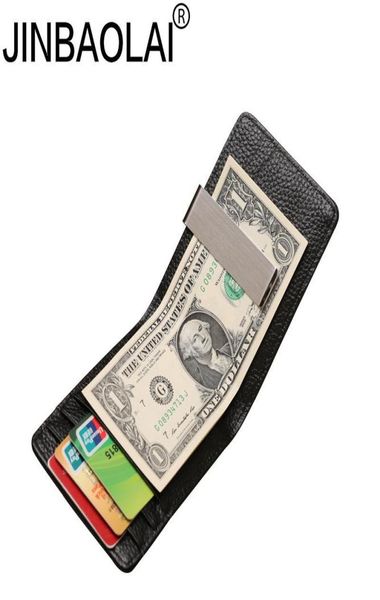 Jinbaolai carteira masculina com prendedor de dinheiro, carteira fina de couro genuíno com capa para cartão, bolsa de mão para dinheiro wt821596057